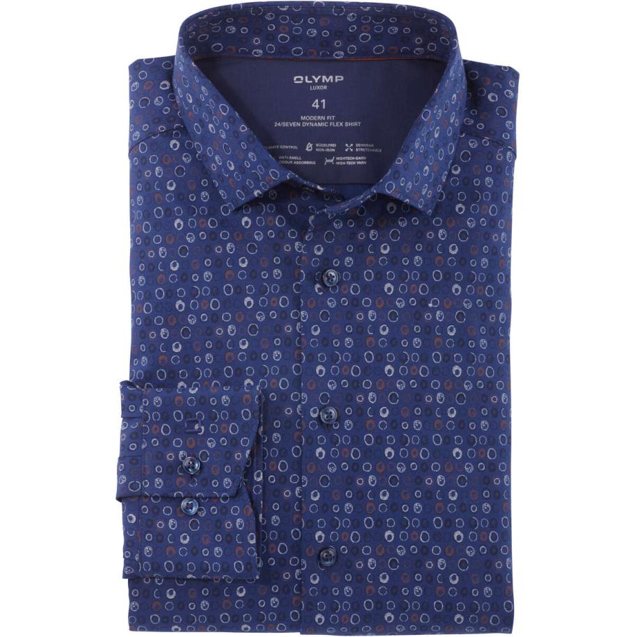 OLYMP Luxor 24/Seven Dynamic Flex Overhemd blauw/bruin, Motief Blauw