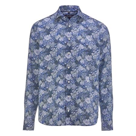 OLYMP SIGNATURE Soft Business Linnen Overhemd grijs-groen, Bedrukt