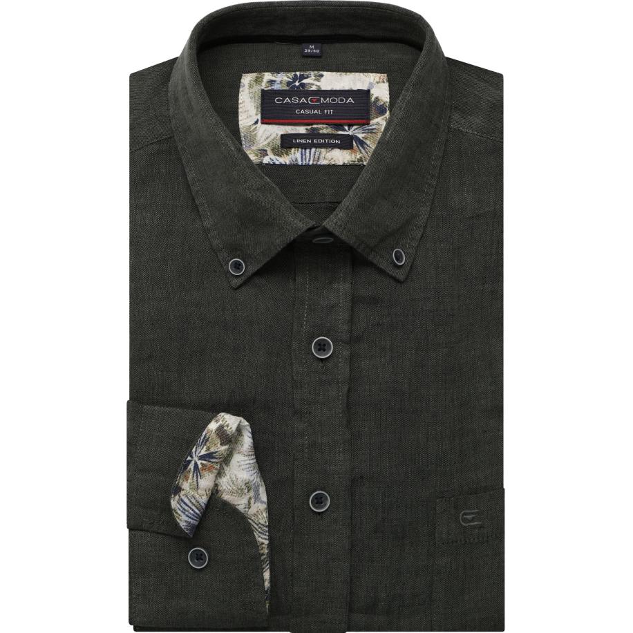 Casa Moda Linnen Overhemd groen, Effen Groen