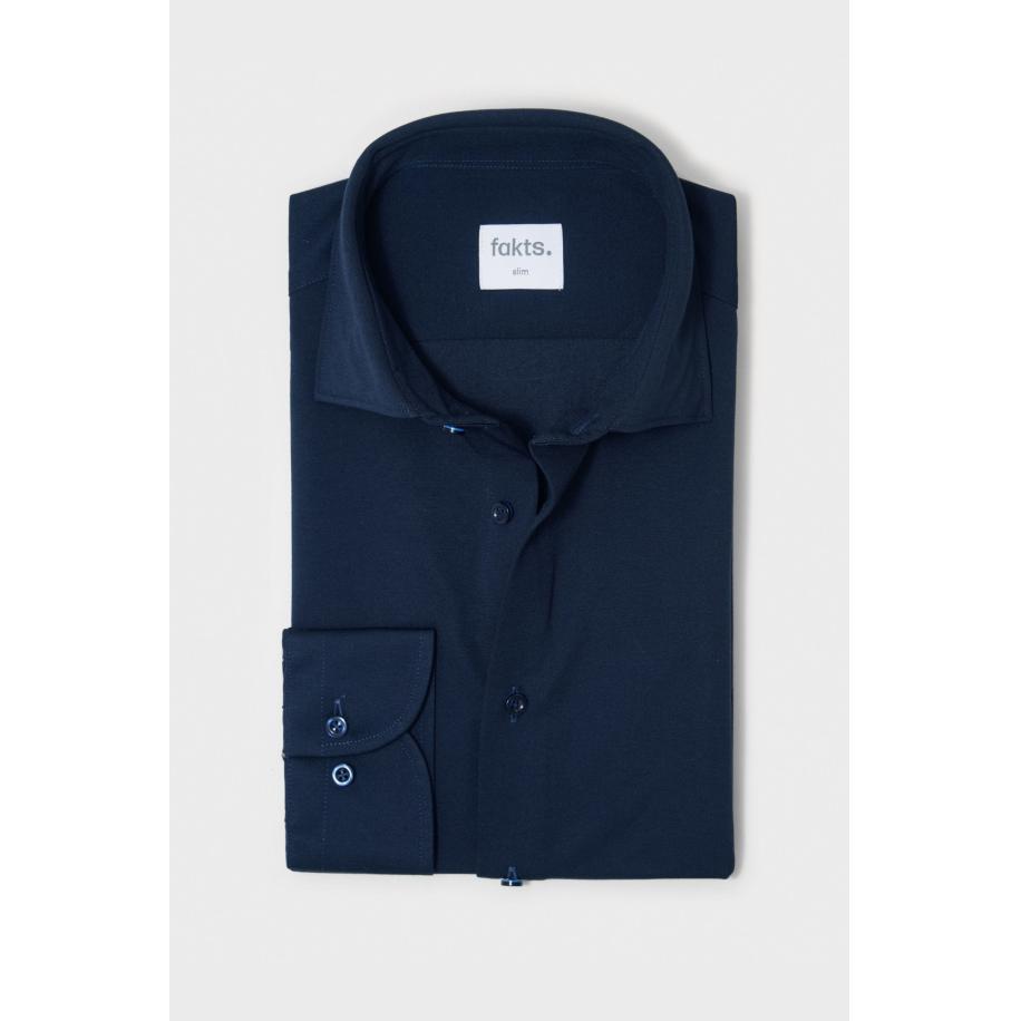 fakts Busy Overhemd donkerblauw, Effen Blauw