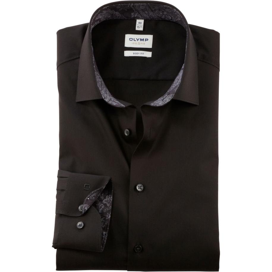 OLYMP Level Five Overhemd zwart, Effen Zwart