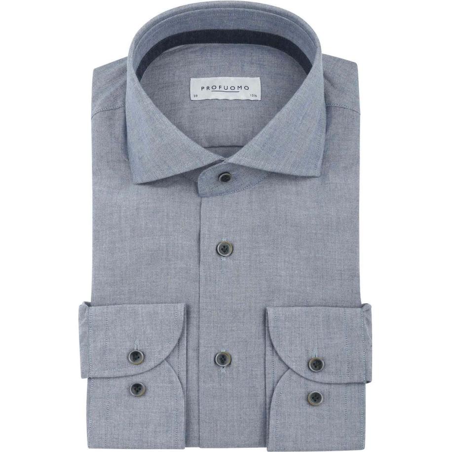 Profuomo Overhemd Flanel Blauw Blauw