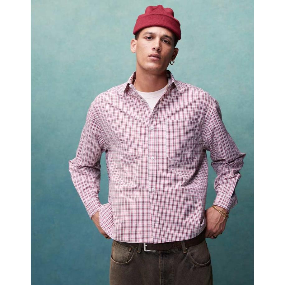 ASOS DESIGN - Boxy oversized overhemd in rode ruit-Rood Rood