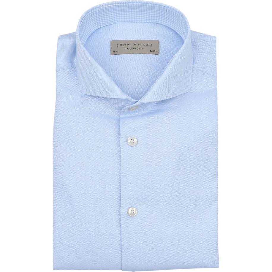 John Miller Overhemd Contrast Lichtblauw Blauw