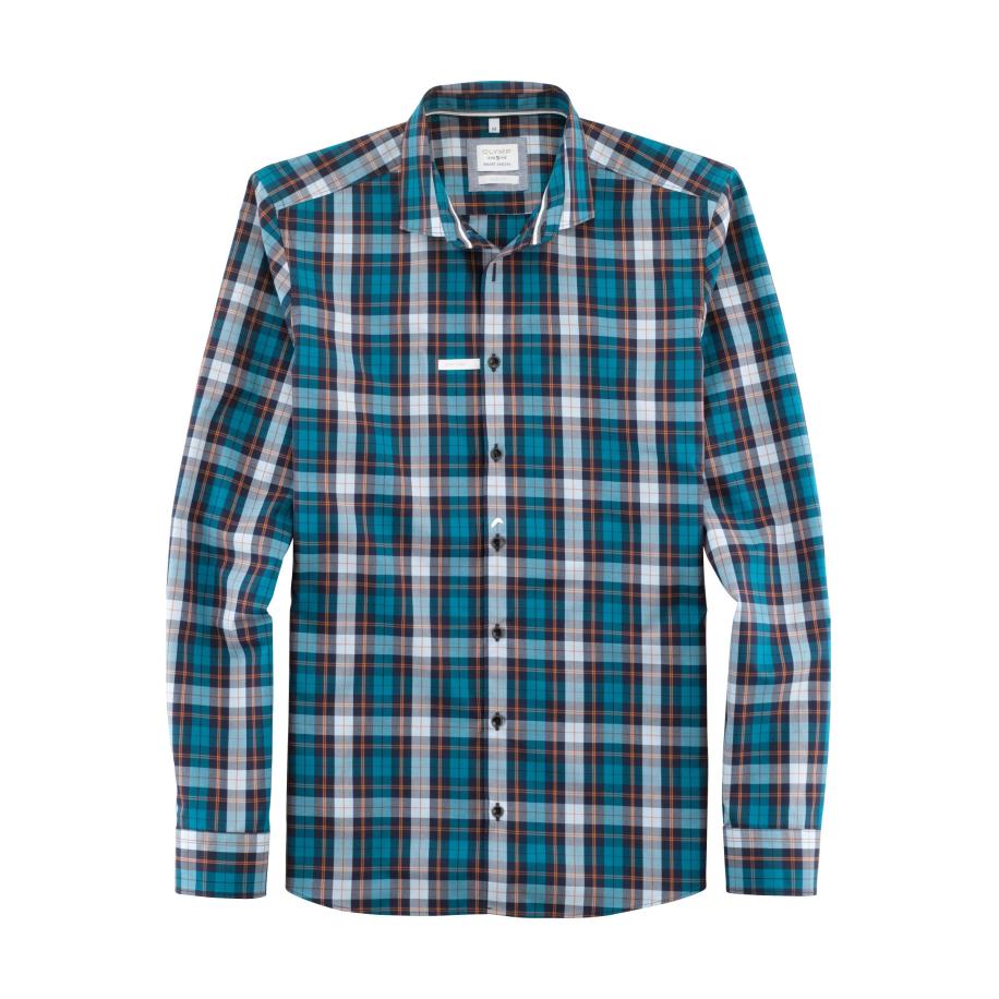 OLYMP Level Five Smart Casual Overhemd lichtblauw, Ruit Blauw
