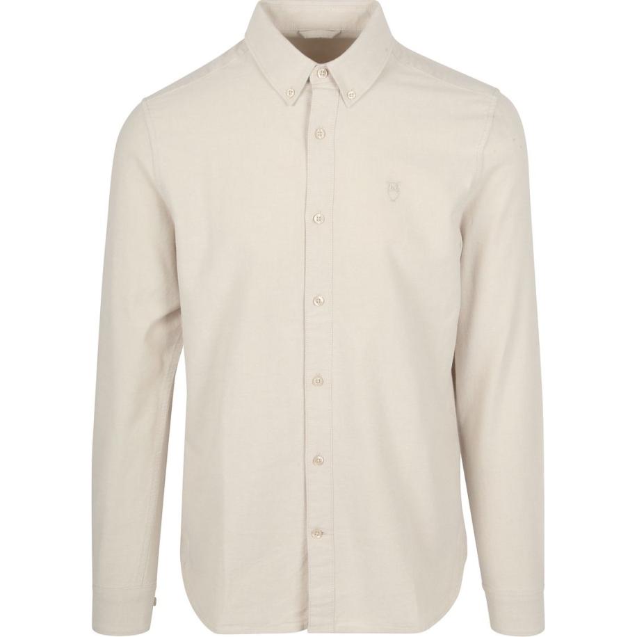 KnowledgeCotton Apparel Overhemd Oxford Beige Bruin