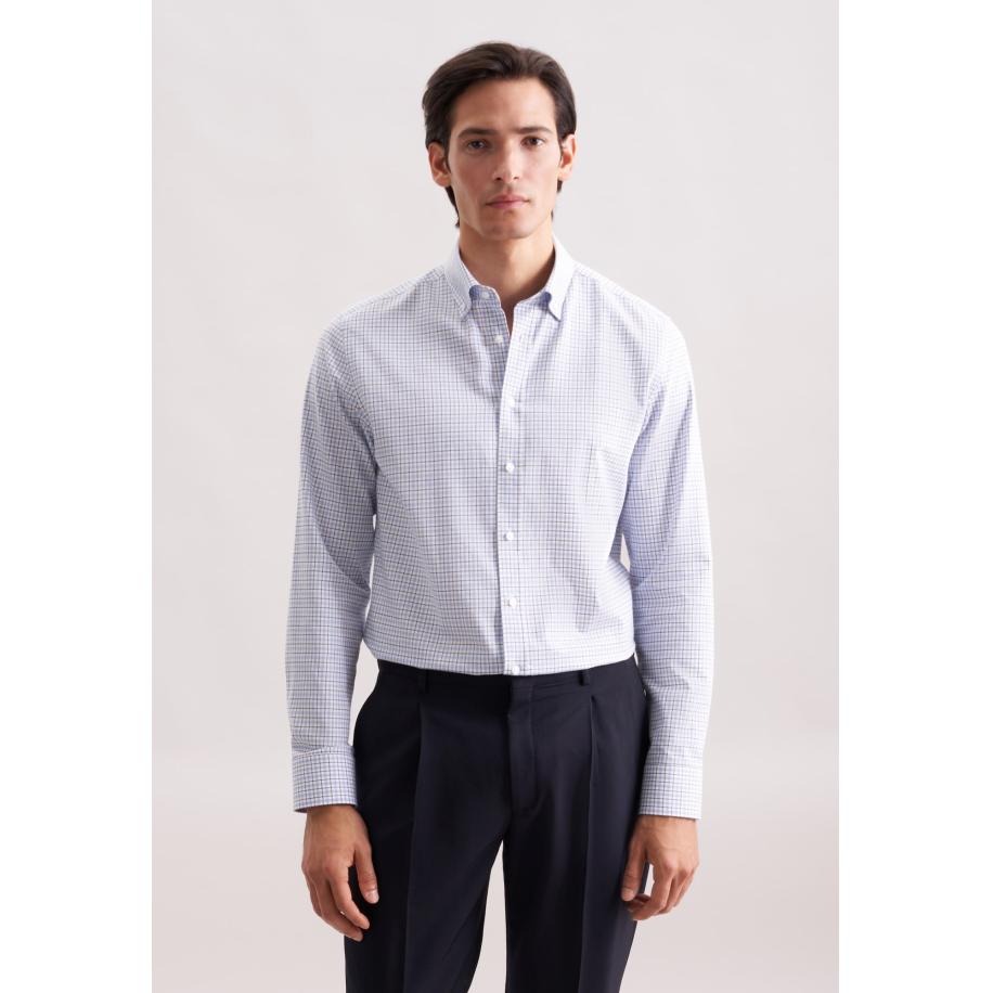 SEIDENSTICKER Zakelijk overhemd Schwarze Rose pastelblauw / zwart / wit Blauw