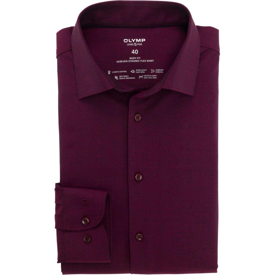 OLYMP Level Five 24/Seven Dynamic Flex Overhemd granaat, Effen Rood