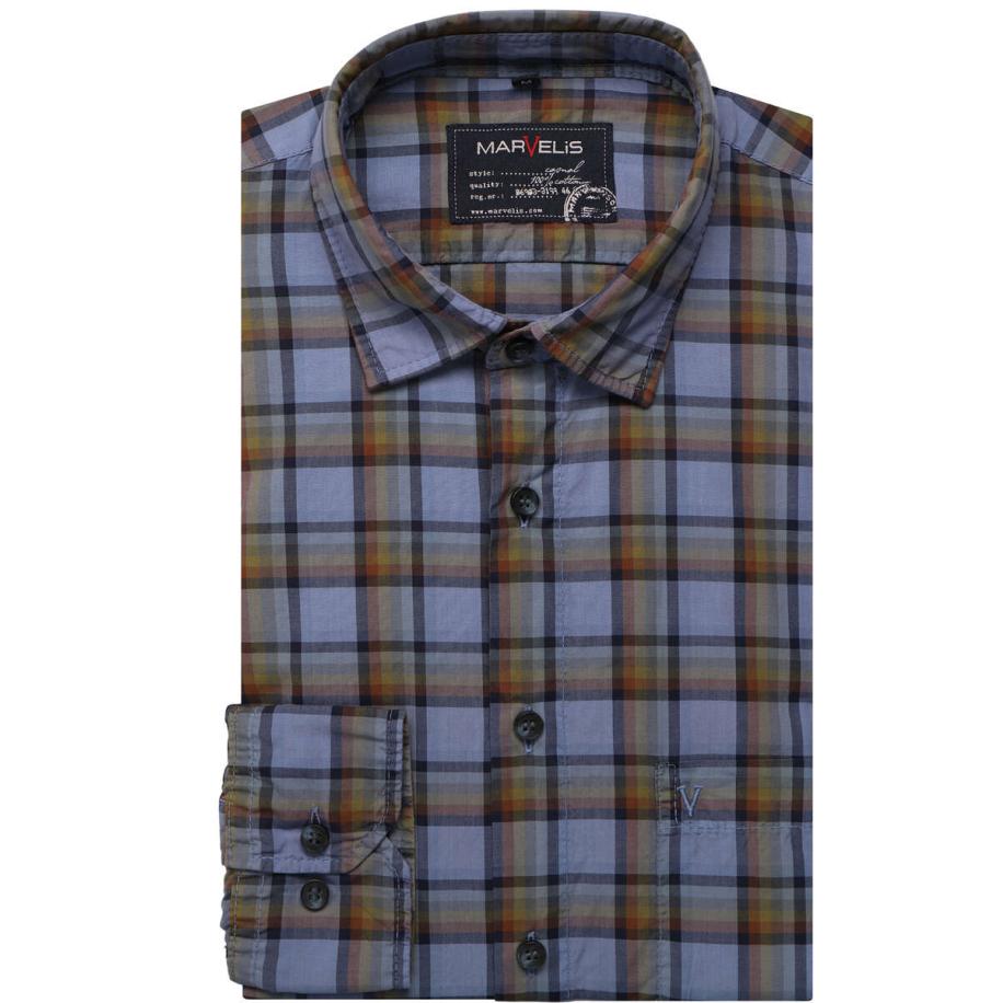 Marvelis Casual Overhemd blauw, Ruit Blauw