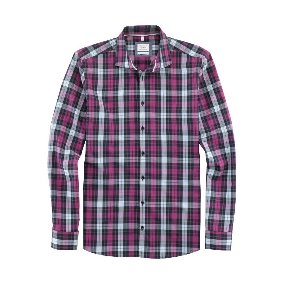 OLYMP Level Five Smart Casual Overhemd fuchsia, Ruit Roze