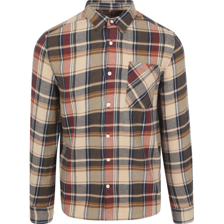 KnowledgeCotton Apparel Overhemd Flanel Ruiten Beige Bruin