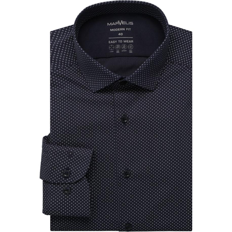 Marvelis Performance Overhemd marine, Bedrukt Blauw