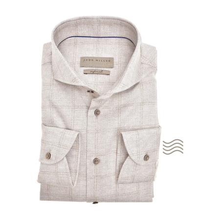 John Miller Overhemd lichtbruin, Plaid, gebreid patroon
