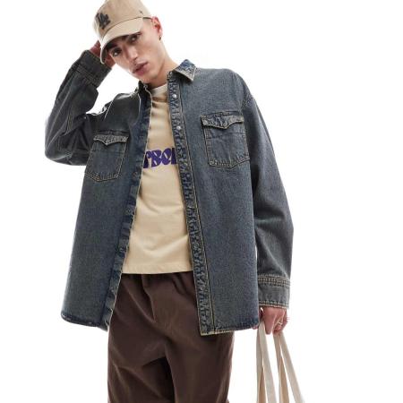 Jack & Jones - Denim overshirt met acid wash-Blauw