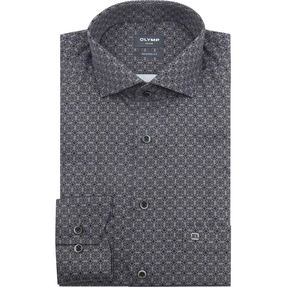 Olymp Luxor Overhemd Print Antraciet Grijs