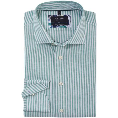 OLYMP SIGNATURE Soft Business Linnen Overhemd lichtgroen, Gestreept