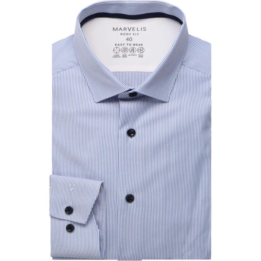 Marvelis Performance Overhemd blauw, Gestreept Blauw