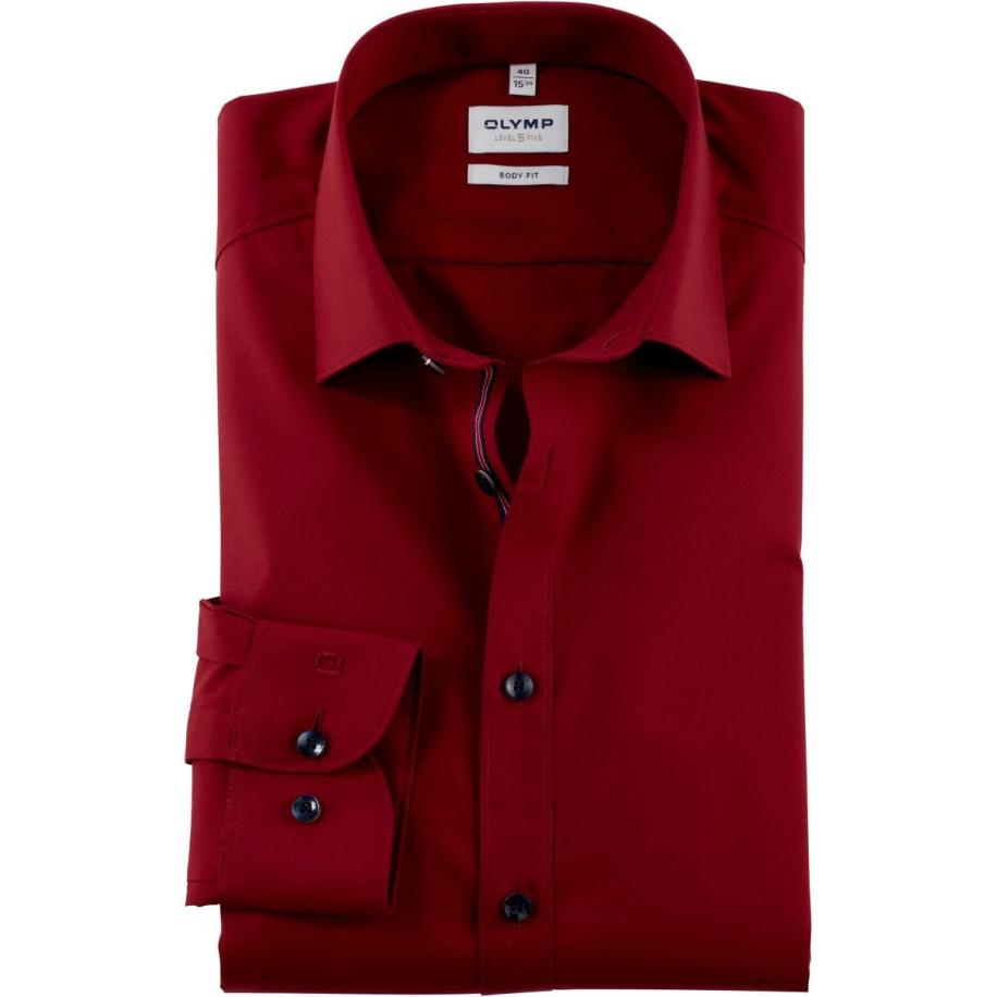 OLYMP Level Five Overhemd donkerrood, Effen Rood