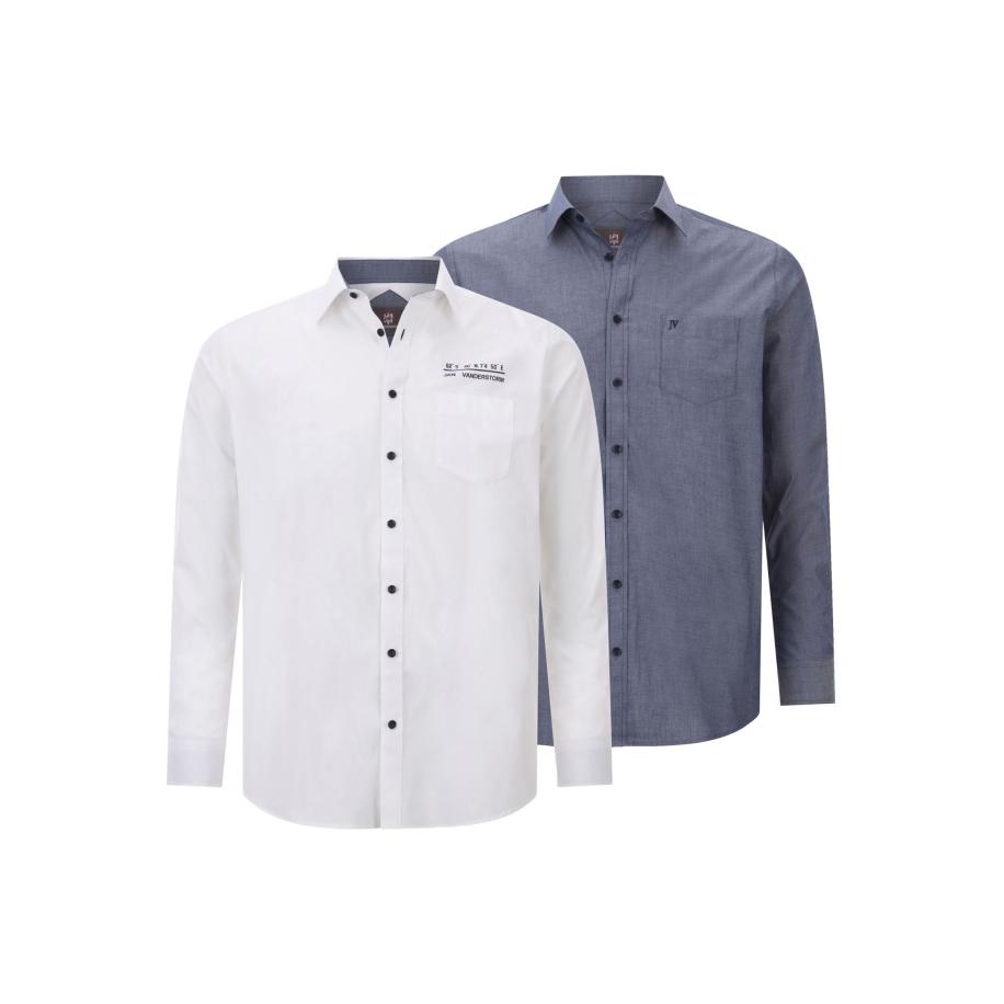 Jan Vanderstorm Overhemd donkerblauw, Effen Blauw