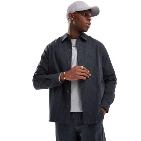 Only & Sons - Flanellen overhemd met lange mouwen in antracietgrijs, deel van co-ord set-Zwart