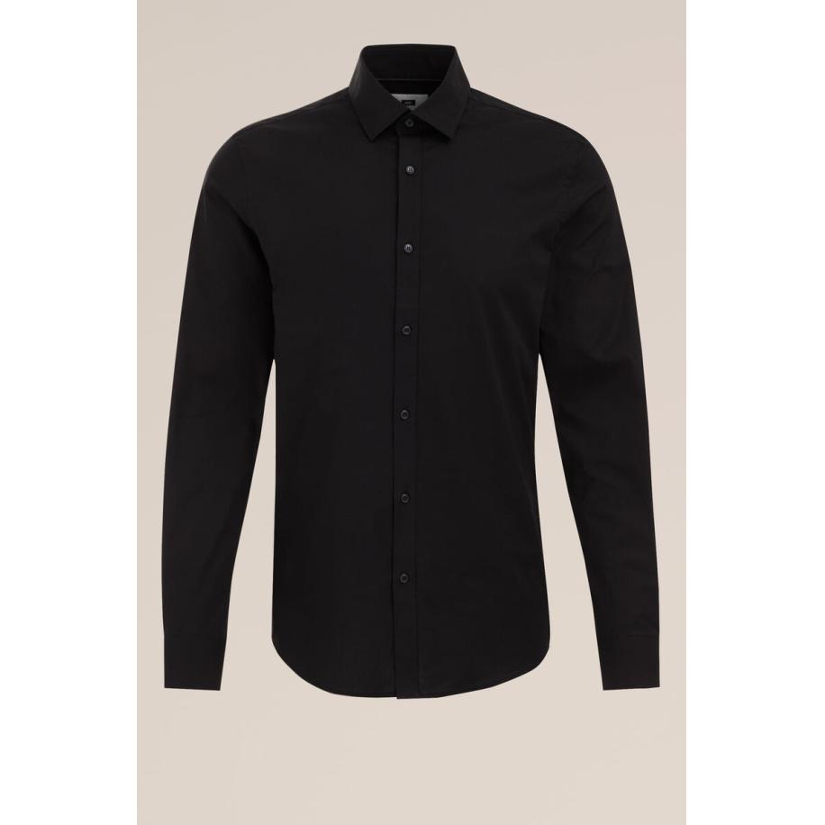 Fundamentals heren tall fit anti-odour overhemd met stretch - Slim/Tall fit - Zwart - Katoen - Maat: M Zwart