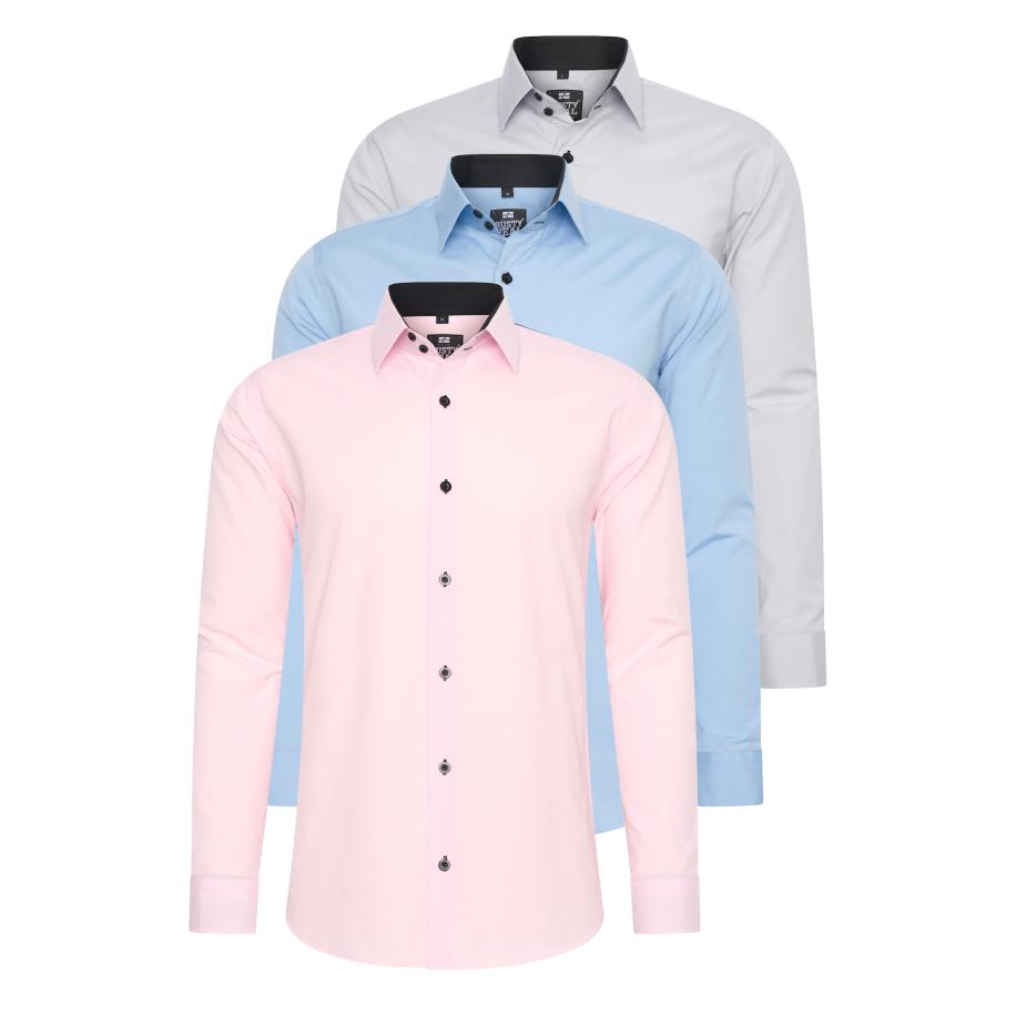 Rusty Neal Rusty Neal Overhemd lichtblauw / lichtgrijs / rosa -