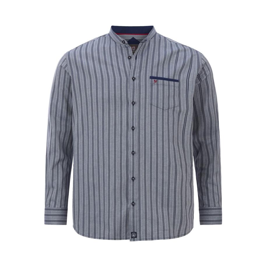 Jan Vanderstorm Overhemd donkerblauw, Gestreept Blauw