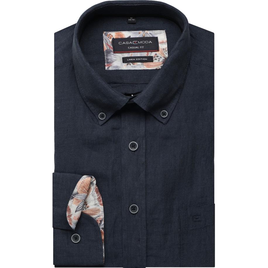 Casa Moda Linnen Overhemd blauw, Effen Blauw