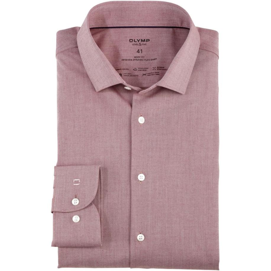 OLYMP Level Five Performance Climate Control Overhemd donkerrood, Effen Rood