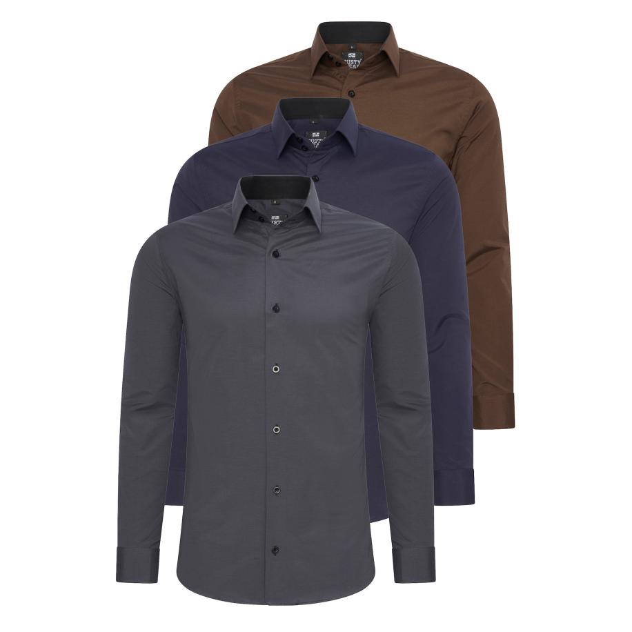 Rusty Neal Rusty Neal Overhemd navy / bruin / grijs -