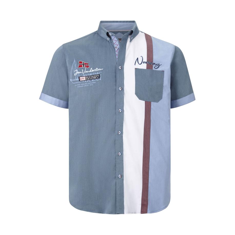 Jan Vanderstorm Overhemd Korte mouw blauw Blauw