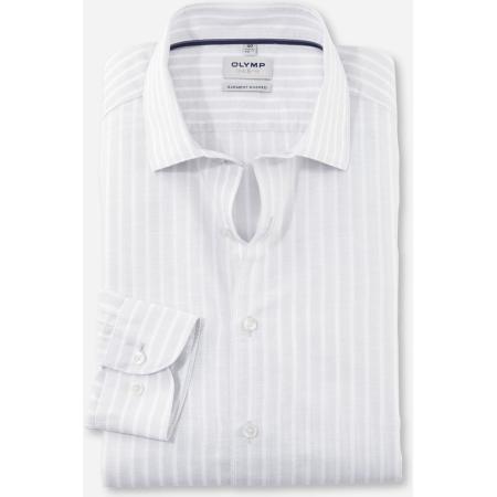 OLYMP Level Five Garment Washed Linnen Overhemd zilvergrijs, Gestreept