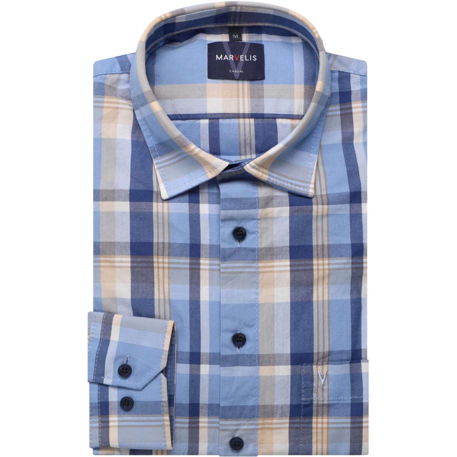 Marvelis Casual Overhemd blauw, Ruit Blauw