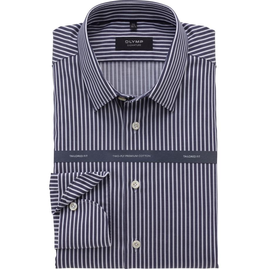 OLYMP SIGNATURE Overhemd nachtblauw, Gestreept Blauw