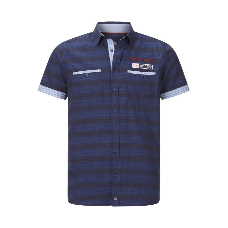 Jan Vanderstorm Overhemd Korte mouw donkerblauw Blauw
