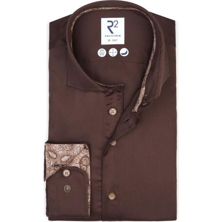 R2 Amsterdam Overhemd bruin, Effen