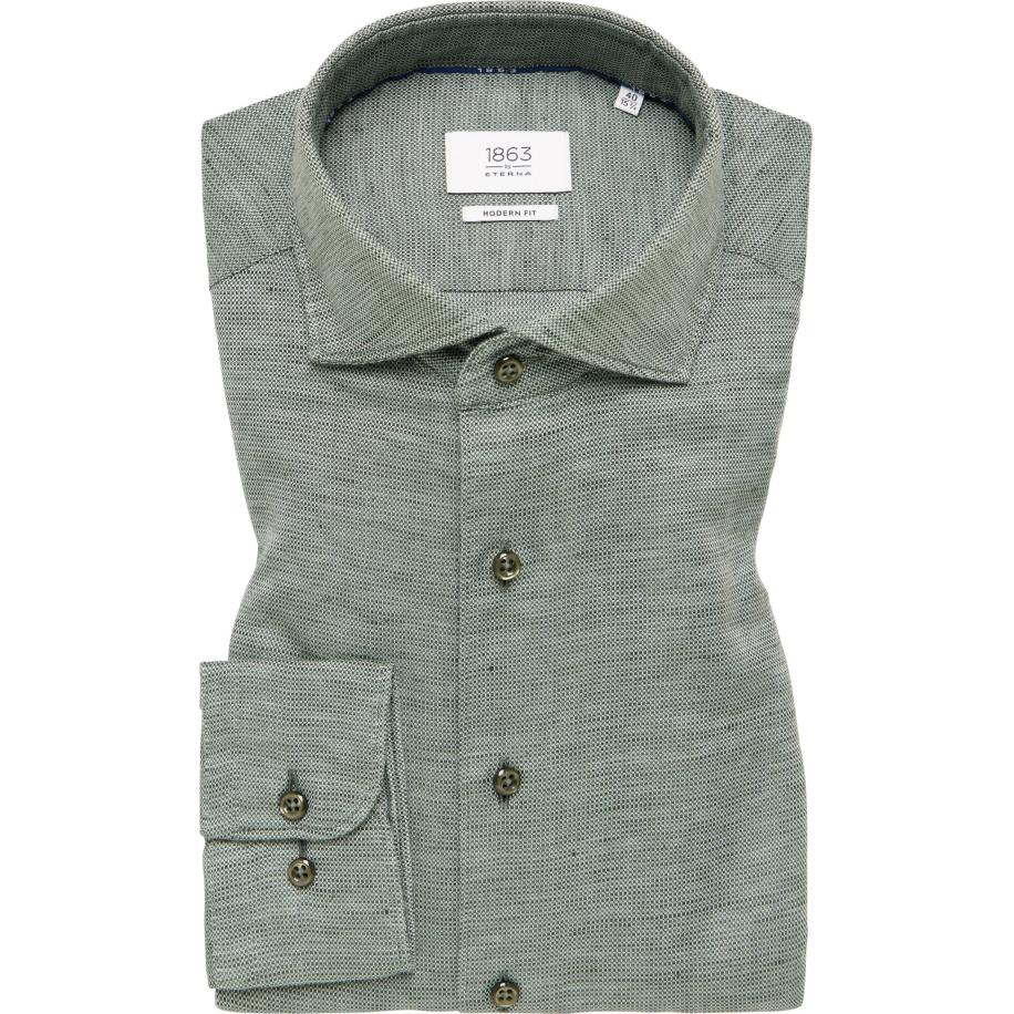 ETERNA 1863 Linnen Overhemd groen, Gestructureerd Groen