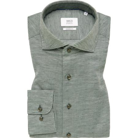ETERNA 1863 Linnen Overhemd groen, Gestructureerd