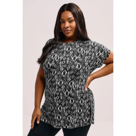 Yours Zwarte Ikat Print Jersey Top Size 54-56