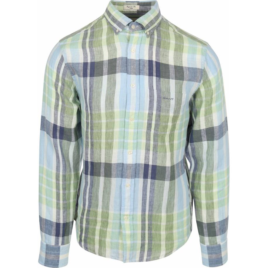 Gant Overhemd Linnen Ruiten Blauw Groen Groen