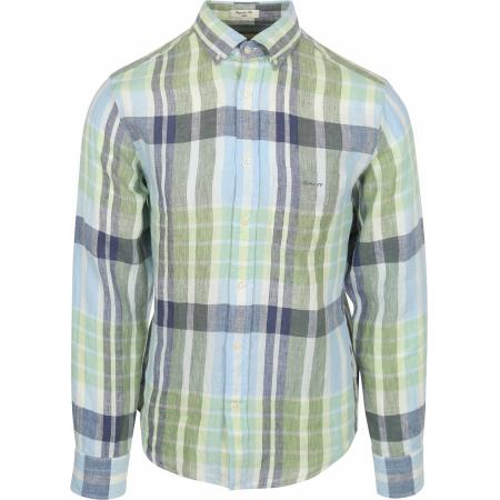 Gant Overhemd Linnen Ruiten Blauw Groen