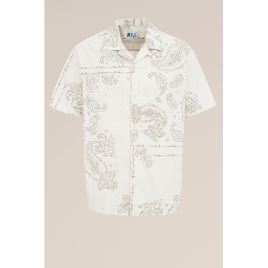 Blue Ridge heren blouse met dessin - Regular fit - Wit - Katoen - Maat: XS Wit