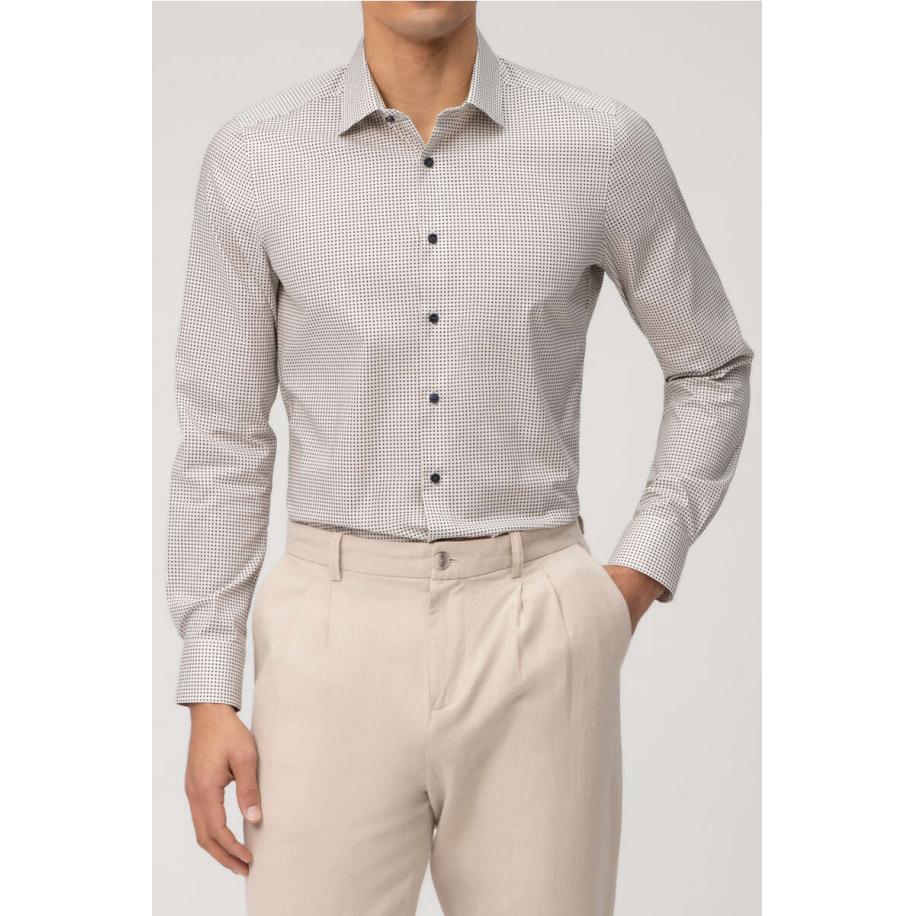 OLYMP Level Five Overhemd natuurlijk, Bedrukt Bruin