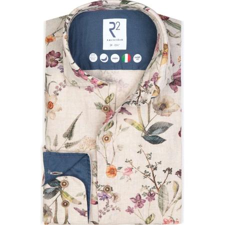 R2 Amsterdam Linnen Overhemd beige, Motief