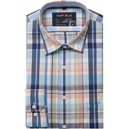 Marvelis Casual Overhemd oranje/blauw, Ruit