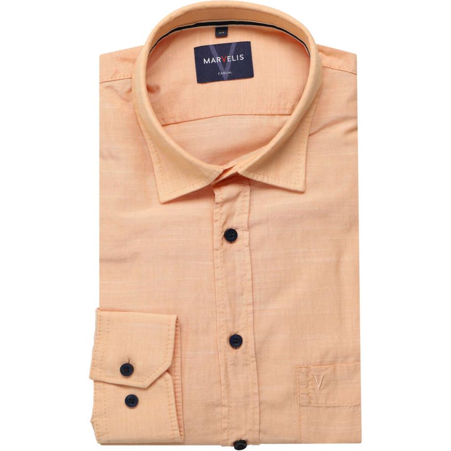 Marvelis Casual Overhemd abrikoos, Effen Oranje