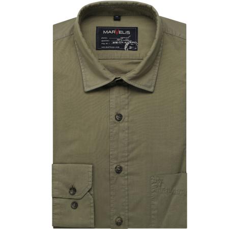 Marvelis Casual Overhemd olijf, Effen