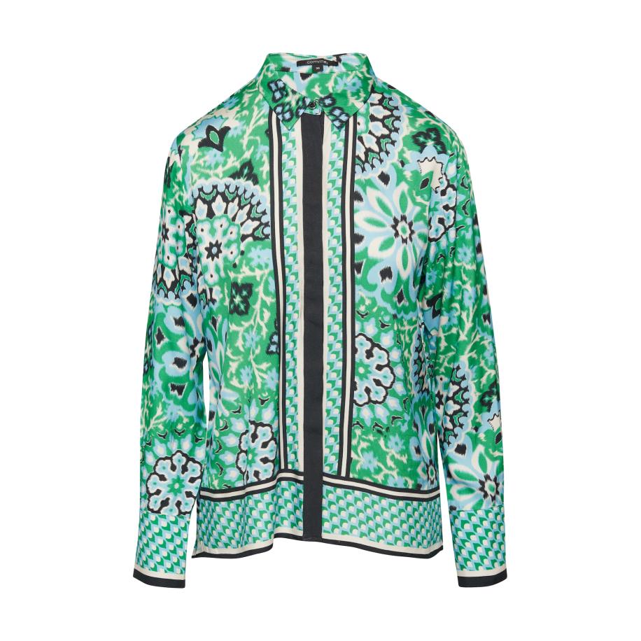 Comma COMMA Blouse lichtblauw / lichtgeel / jade groen / zwart -