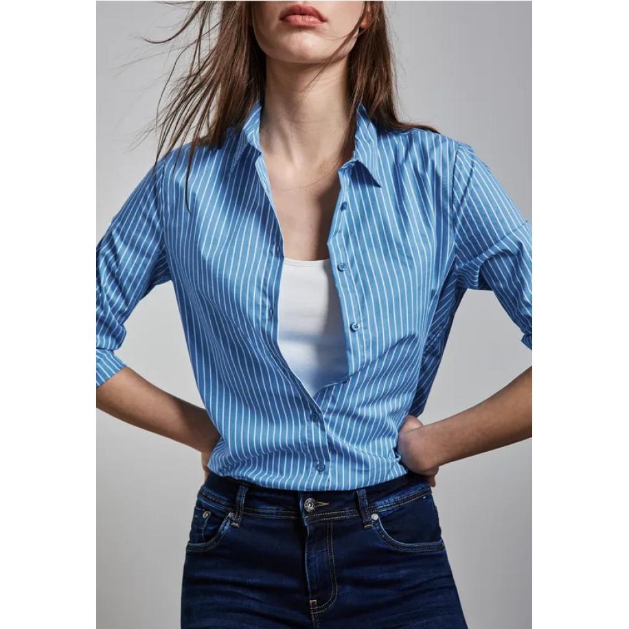 Street One Gestreepte zakelijke blouse Blauw