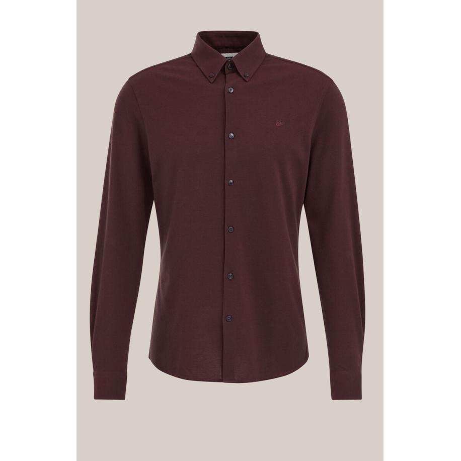 WE Fashion Heren tall fit overhemd van piquéjersey - Slim/Tall fit - Rood - Katoen - Maat: XXL Rood